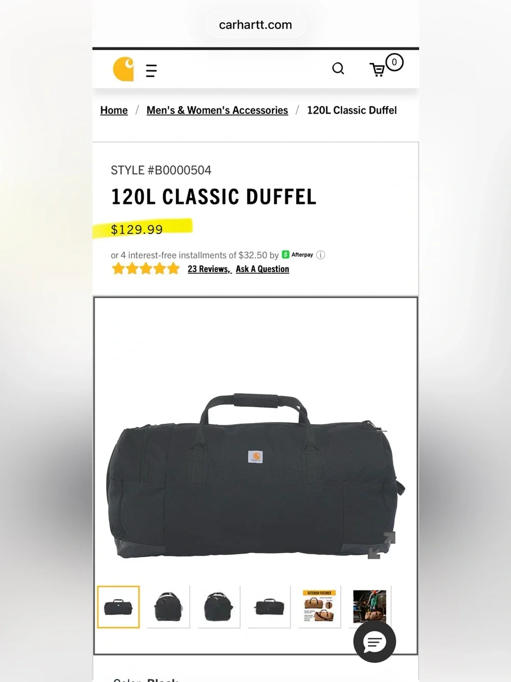 black Carhartt 120L duffle bag